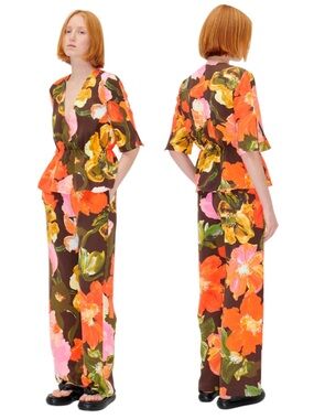 NWT Stine Goya Floral Wide Leg Pants Summer Night Poppies Size S